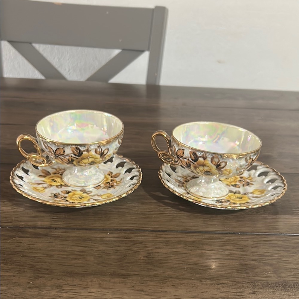 Set of 2 Yellow rose Vintage Royal  sealy japan teacup& sauce‎